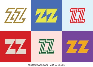 Set of letter ZZ logos. Abstract logos collection with letters. Geometrical abstract logos