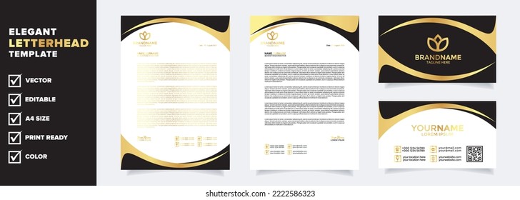 set of letterhead design and business card template gold color