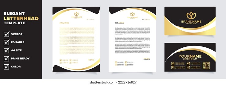 set of letterhead design and business card template for stationery business company with golden luxury color