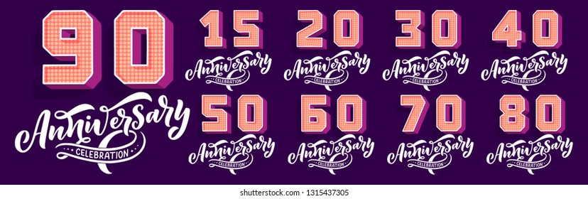 Set with lettering and 3D numbers for Party invitation. 50 years anniversary celebration. Vector design concept illustration. Greeting card template. Wedding ceremony.