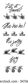 Set of lettering, calligraphic text elements in vintage style. Christmas and New Year design collection,