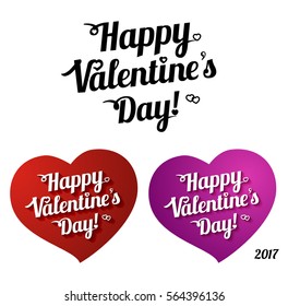 Set Lettering design. Vector illustration card, banner, flyer, template. Happy valentines day on red and white background. Be my Valentine