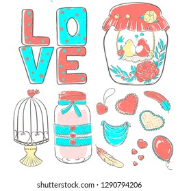 set of lettering elements for valentines day
