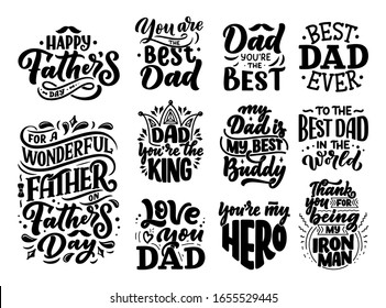 Set with lettering for Father's day greeting card, great design for any purposes. Typography poster. Vector vintage illustration.