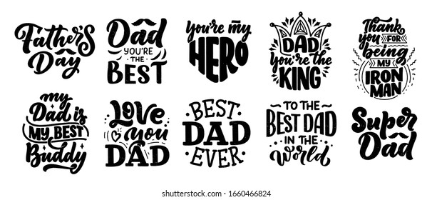 Set with lettering for Father's day greeting card, great design for any purposes. Typography poster. Vector vintage illustration.