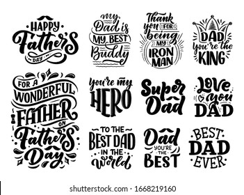 Set with lettering for Father's day greeting card, great design for any purposes. Typography poster. Vector vintage illustration.