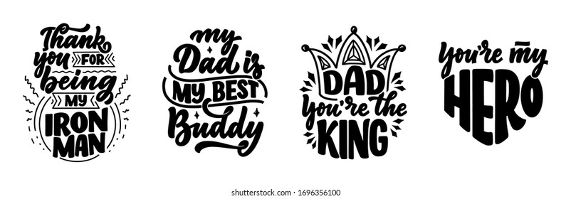 Set with lettering for Father's day greeting card, great design for any purposes. Typography poster. Vector vintage illustration.