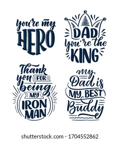 Set with lettering for Father's day greeting card, great design for any purposes. Typography poster. Vector vintage illustration.