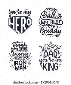 Set with lettering for Father's day greeting card, great design for any purposes. Typography poster. Vector vintage illustration.