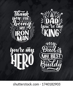 Set with lettering for Father's day greeting card, great design for any purposes. Typography poster. Vector vintage illustration.