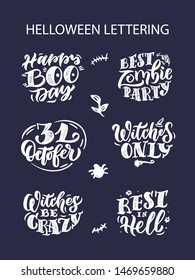 Set of lettering for Happy Halloween party. Collection good for t-shirt designs, posters, ads, stickers, cards, logos etc. This is compositions a vector illustration