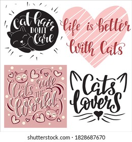 set of lettering and illustrations about cats, for posters, cards, for the interior, t-shirts