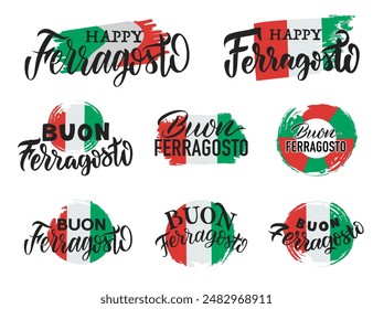 Set of lettering for Italian holiday Buon ferragosto with texture in a vector