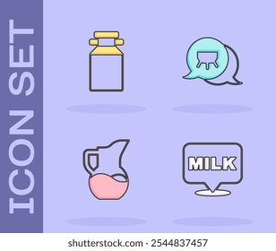 Set Lettering milk, Can container for, Milk jug pitcher and Udder icon. Vector