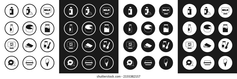 Set Lettering milk, Cheese, Bottle with, Whipped cream bottle, Drinking yogurt and  icon. Vector