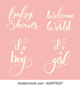 Set of lettering phrases for Baby Shower. Vector illustration.