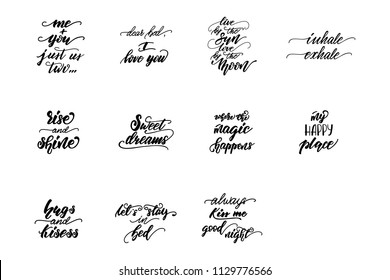 Set of lettering phrases for bedroom posters. Vector illustration.