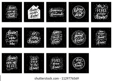 Set of lettering phrases for home posters. Vector illustration