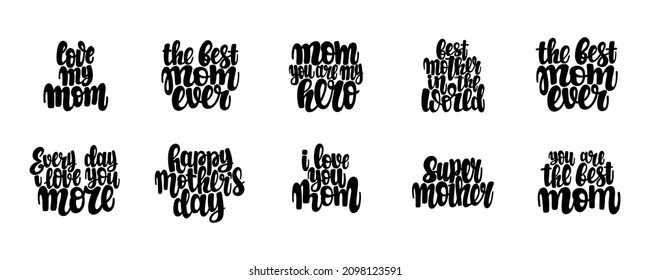 Set of lettering phrases for Mother Day. Vector illustration in a flat style