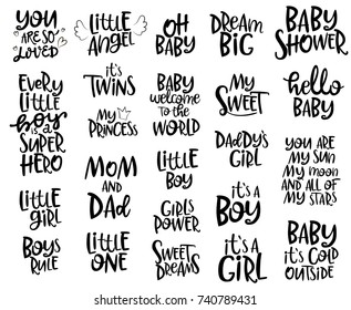 Set of lettering quotes for Baby Shower theme. Editable vector illustration