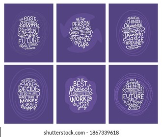 Set with lettering slogans about be yourself. Funny quotes for blog, poster and print design. Modern calligraphy texts about selfcare. Vector illustration