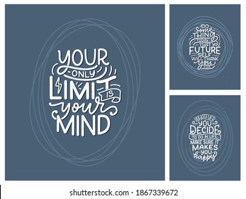 Set with lettering slogans about be yourself. Funny quotes for blog, poster and print design. Modern calligraphy texts about selfcare. Vector illustration