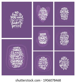 Set with lettering slogans about be yourself. Funny quotes for blog, poster and print design. Modern calligraphy texts about selfcare. Vector illustration