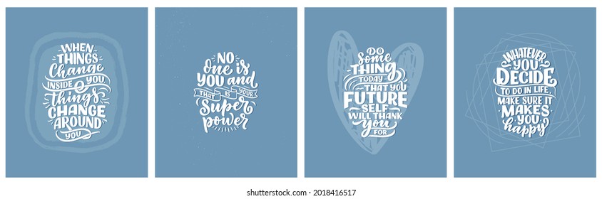 Set with lettering slogans about be yourself. Funny quotes for blog, poster and print design. Modern calligraphy texts about selfcare. Vector