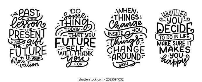 Set with lettering slogans about be yourself. Funny quotes for blog, poster and print design. Modern calligraphy texts about self care. Vector illustration
