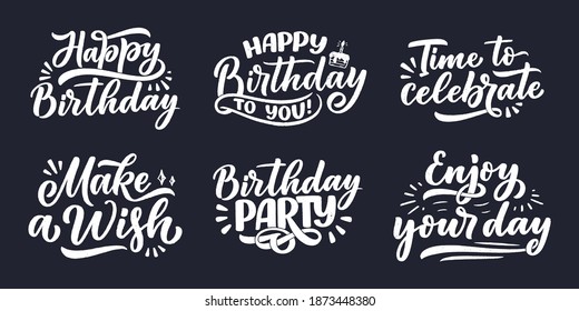 Set Lettering Slogans Happy Birthday Hand Stock Vector (Royalty Free ...