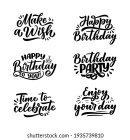 Set Lettering Slogans Happy Birthday Hand Stock Vector (Royalty Free ...