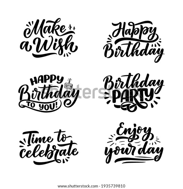 Set Lettering Slogans Happy Birthday Hand Stock Vector (Royalty Free ...