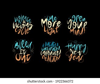 Set lettering Text on black background in vector illustration. For Typography poster, photo album, label, photo overlays, greeting cards, T-shirts, bags.