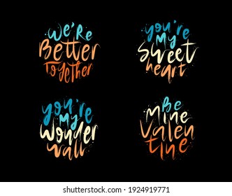 Set lettering Text Special Valentine on black background in vector illustration. For Typography poster, photo album, label, photo overlays, greeting cards, T-shirts, bags.