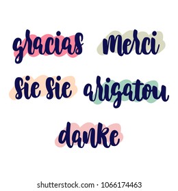 set lettering of thank you in different language