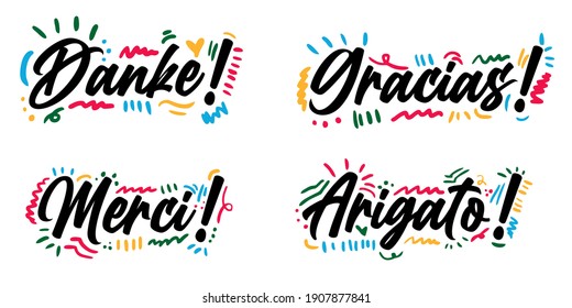 Set lettering of thank you in different language