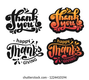 Set of lettering "Thank you" Typographical Background, vector design. Lettering for web, polygraphy, congratulations, promotional pictures news, invitations, postcards, banners, posters