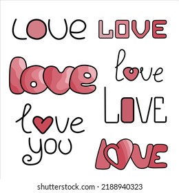 El conjunto de palabras con letras adoran el relleno de color rojo. Día de San Valentín, amor, romántico.