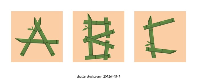 conjunto de letras A, B, C de bambú verde. perfecto para ilustración