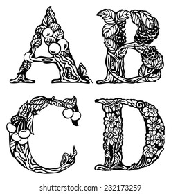 Set of letters of the alphabet. Drawing. Vintage.
