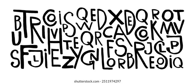 Establecer letras del alfabeto en estilo punk . Vector de textura de pintura negra.  Fuente de grunge con textura de pincel seco.  Anuncio de tipografía moderna dibujado a mano. 
