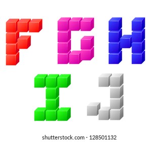 Set of letters constructed of blocks F G H I J