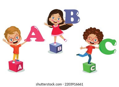 set of letters and cute kids