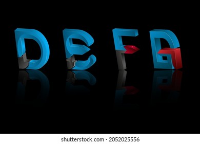 set of letters d e f g 3d red gray blue on black background for decoration, card, business card, vector art Fonts
