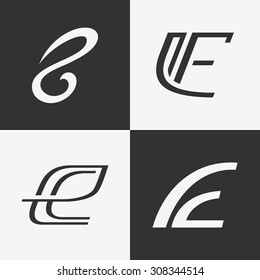 The set of letters E. Abstract signs, logos, icons design templates elements. Vector illustration.