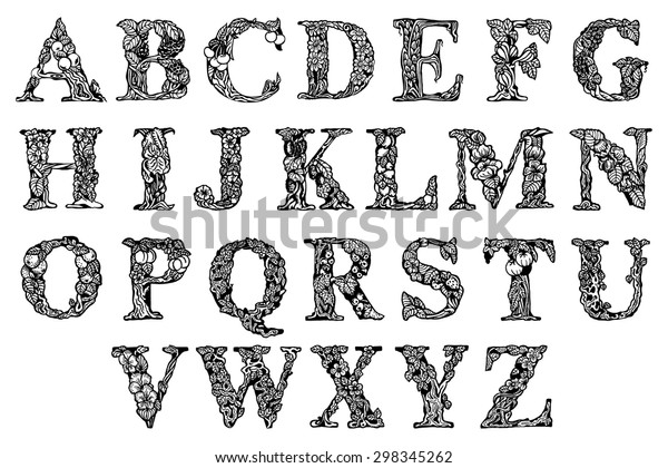 Set Letters English Alphabet Stylized Flowers Stock Vector (Royalty ...