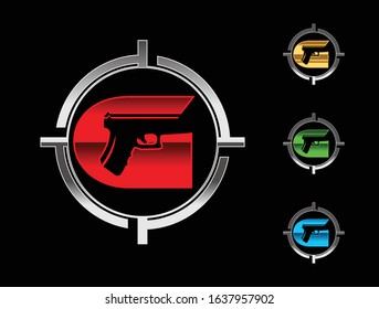 A set of Letters form on the negative space of pistil gun 