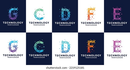 set of letters G C D F E initials technology logo design