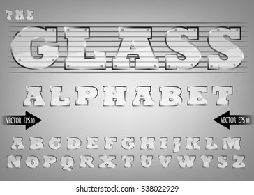 Set of letters with glass effect. Glass transparent alphabet. Vector Image.