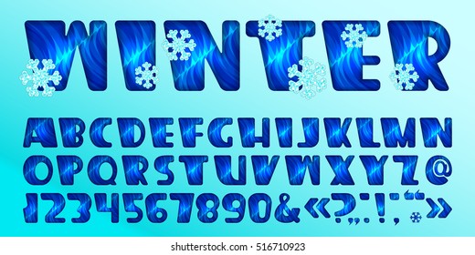 A set of letters latin alphabet with numbers. Winter mood style font. Transparency are flattened. Can be apply on any background.